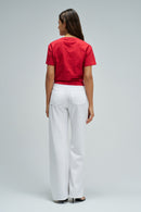 Tie Hem Crop T-Shirt - Red