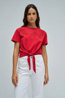Tie Hem Crop T-Shirt - Red