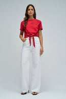 Tie Hem Crop T-Shirt - Red