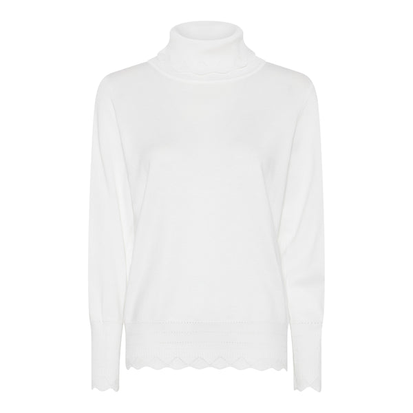 Scallop Hem Polo Neck Jumper - Off White