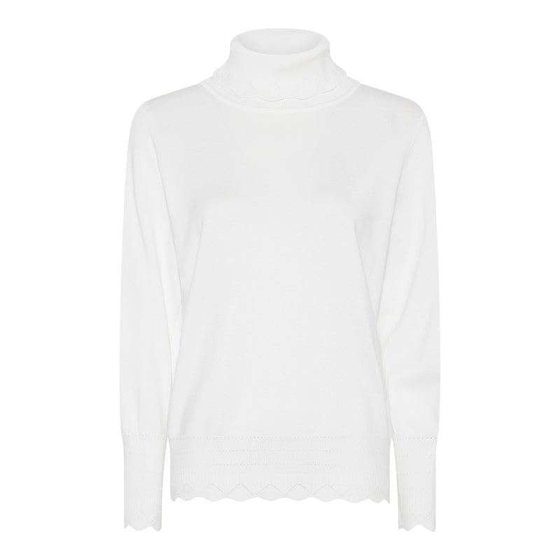 Scallop Hem Polo Neck Jumper - Off White