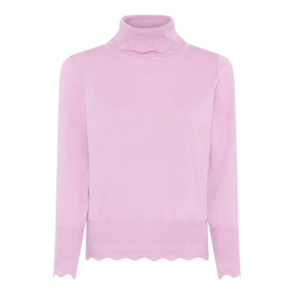Scallop Hem Polo Neck Jumper - Rose