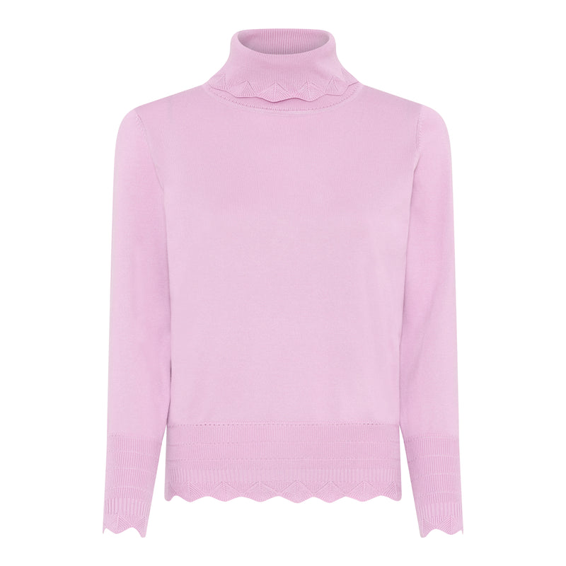 Scallop Hem Polo Neck Jumper - Rose