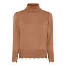 Scallop Hem Polo Neck Jumper - Cognac