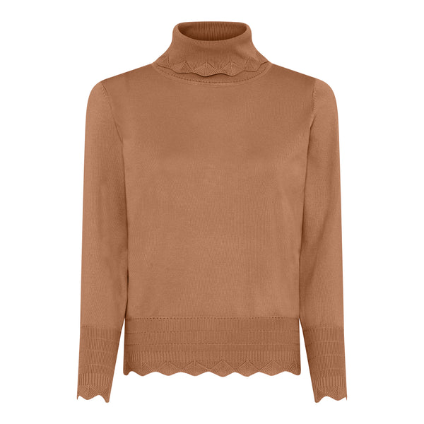 Scallop Hem Polo Neck Jumper - Cognac