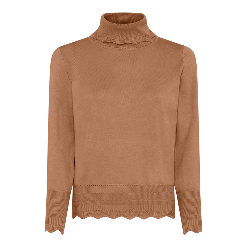Scallop Hem Polo Neck Jumper - Cognac