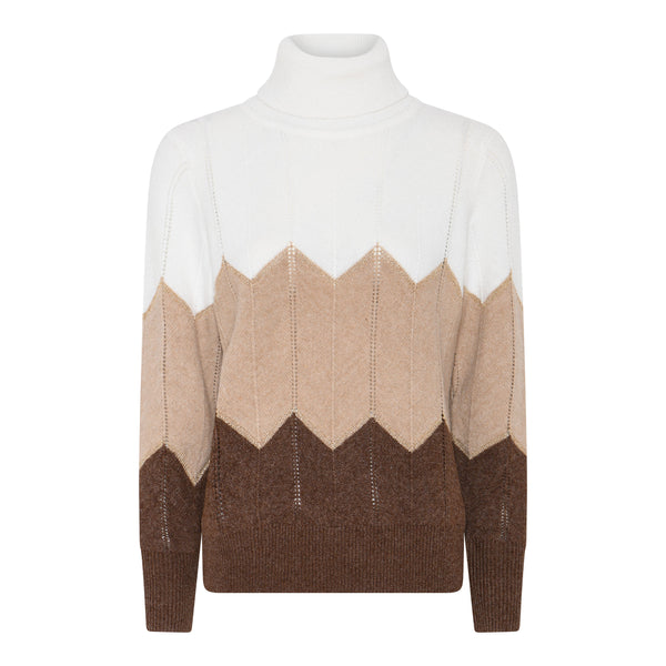 Zip Zag Polo Neck Jumper - Camel/cognac