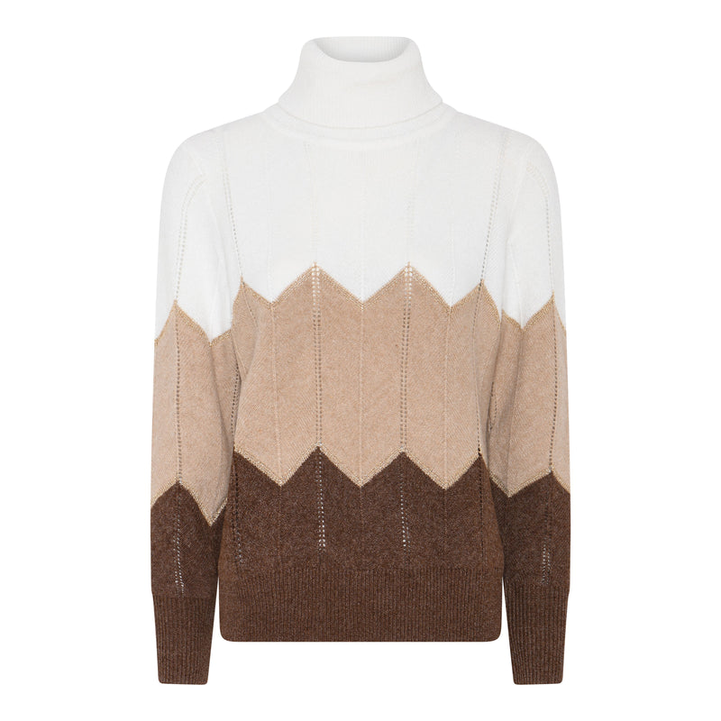 Zip Zag Polo Neck Jumper - Camel/cognac