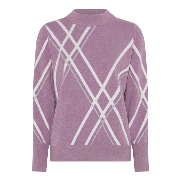 Hot Stripe Round Neck Jumper - Rose/offwhite
