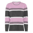 Multi Stripe Round Reck Jumper - Rose/grey