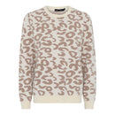 Animal Print Round Neck Jumper - Offwhite/camel
