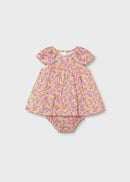 Newborn Print Dress with Nappy Cover - Rose