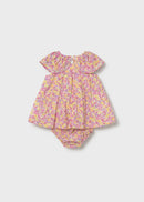 Newborn Print Dress with Nappy Cover - Rose
