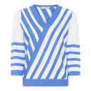 Diagonal Stripe V Neck Jumper - Provence Blue/white