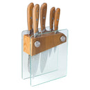 5 Piece Ash Wood & Glass Knife Block Set