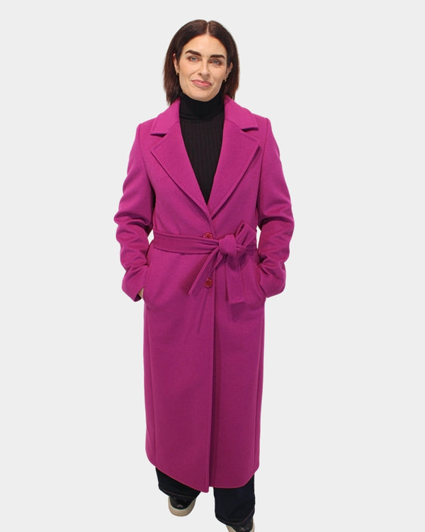 Full Length Belted Coat - Fuchsia