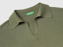 Boxy Fit Polo Collar Jumper - Olive Green