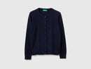 Tricot Cotton Round Neck Cardigan - Navy