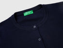 Tricot Cotton Round Neck Cardigan - Navy