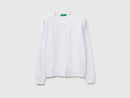 Tricot Cotton Round Neck Cardigan - White