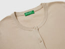 Tricot Cotton Round Neck Cardigan - Beige