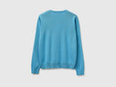 Tricot Cotton Round Neck Cardigan - Powder Blue