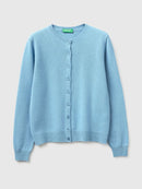 Tricot Cotton Round Neck Cardigan - Powder Blue
