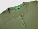 Tricot Cotton Round Neck Cardigan - Olive Green