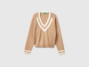 Boxy V-Neck Jumper - Tan