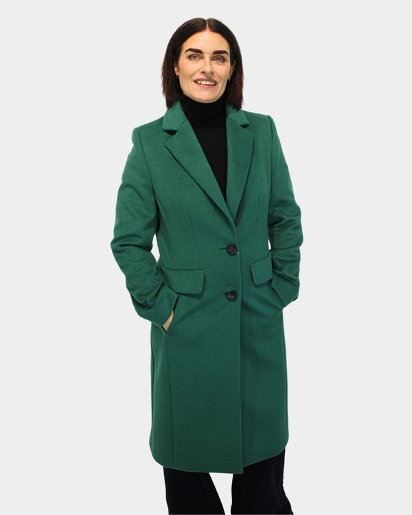 Mid Length Flap Pockets Coat - Green
