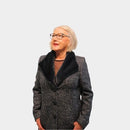 Herringbone Fur Collar Coat - Blue