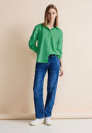 Striped Shirt Collar Blouse - Fresh Spring Green