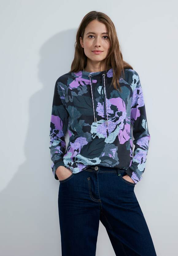 Big Flower Funnelneck Top - Universal Blue