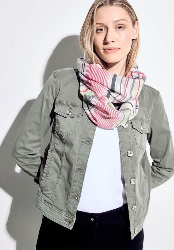 Woven Stripe Loop Scarf - Vanilla White