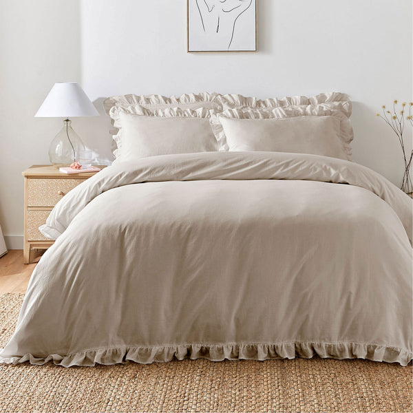 Cassia Frill Duvet Cover Set - Natural