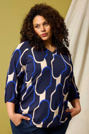 Sylvia A-Line Blouse - Navy & Beige