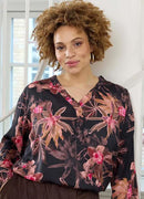 Loren Floral Blouse - Black/brown Print