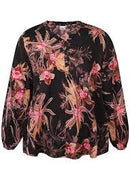 Loren Floral Blouse - Black/brown Print