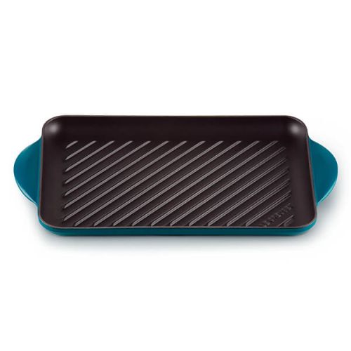 32cm Cast Iron Rectangular Grill - Deep Teal