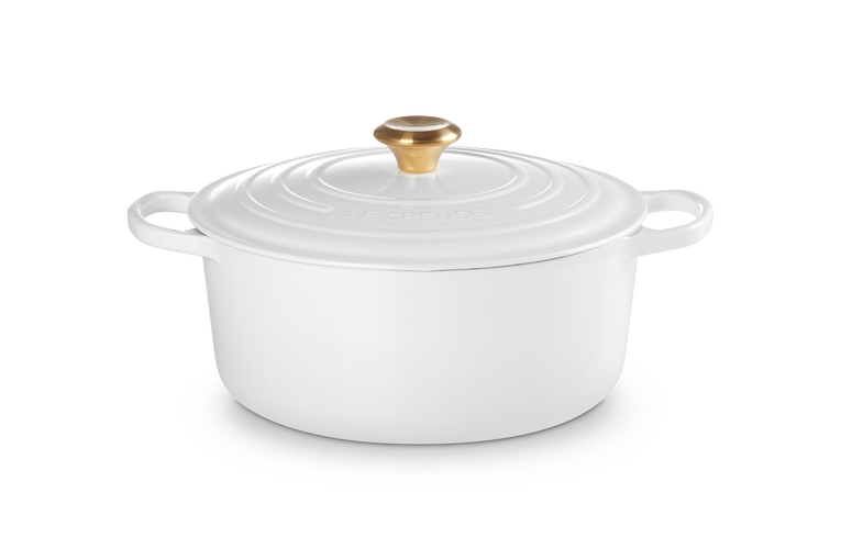 Signature Cast Iron Round Casserole - White