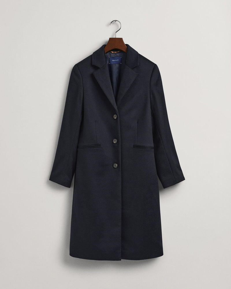 Wool Blend Tailored Coat - Evening Blue