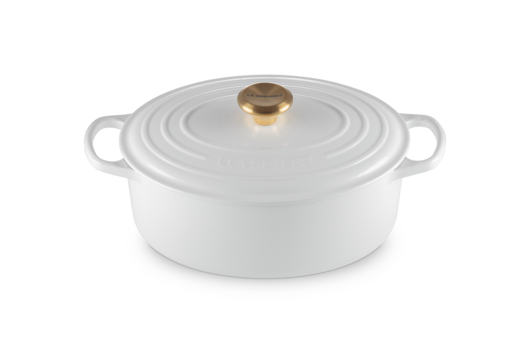 Signature Cast Iron Oval Casserole - White