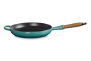 28cm Signature Cast Iron Frying Pan With Wooden Handle - Bleu Riviera