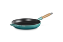 28cm Signature Cast Iron Frying Pan With Wooden Handle - Bleu Riviera