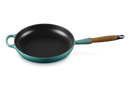 28cm Signature Cast Iron Frying Pan With Wooden Handle - Bleu Riviera