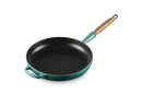28cm Signature Cast Iron Frying Pan With Wooden Handle - Bleu Riviera