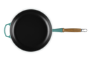 28cm Signature Cast Iron Frying Pan With Wooden Handle - Bleu Riviera