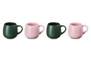 Serenity Stoneware Set of 4 Matte Coupe Mugs - Sugar Pink/Forêt