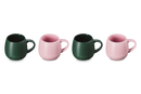 Serenity Stoneware Set of 4 Matte Coupe Mugs - Sugar Pink/Forêt