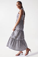 Ruffles Striped Dress - Beige